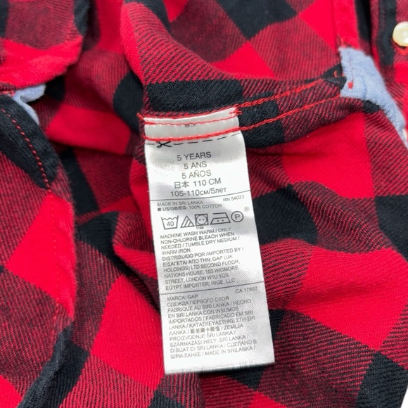 GAP Buffalo Check Flannel Button Down Shirt 5 Red Black - Picture 5 of 9